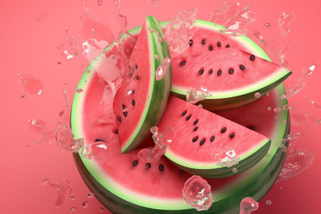 photo ripe watermelon slices on a red background generative aiの素材
