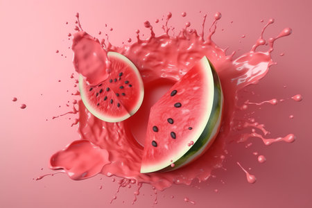 photo ripe watermelon slices on a pink background generative aiの素材