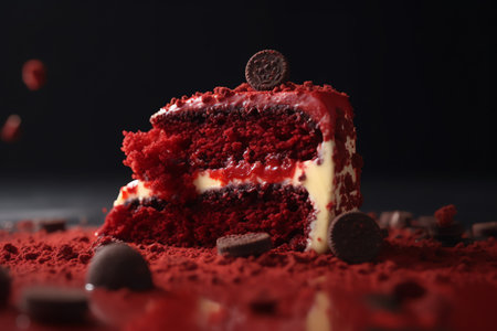 Photo a piece of delicious red velvet cake generative aiの素材