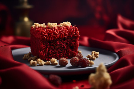 Photo a piece of delicious red velvet cake generative aiの素材