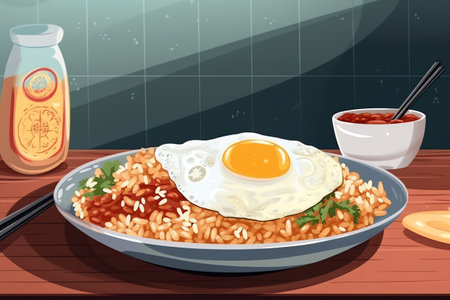 illustration fried rice with fried egg generative aiの素材