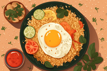 illustration fried rice with fried egg generative aiの素材