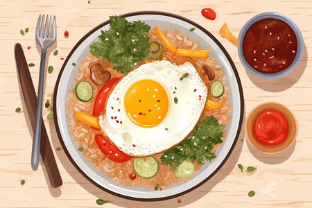 illustration fried rice with fried egg generative aiの素材