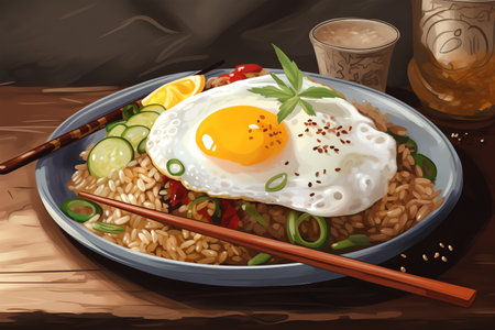photo fried rice with fried egg generative aiの素材