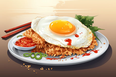 illustration fried rice with fried egg generative aiの素材