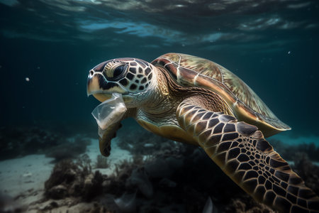 turtles eating plastic waste generative aiの素材