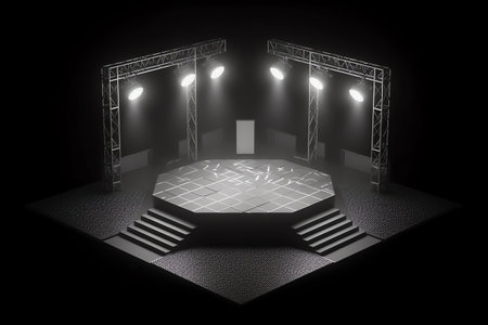 Monochrome stage with white spotlight generative aiの素材