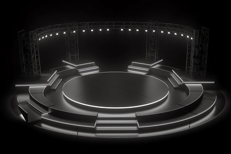 Monochrome stage with white spotlight generative aiの素材