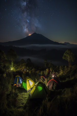 Landscape mountain view on the night generated aiの素材