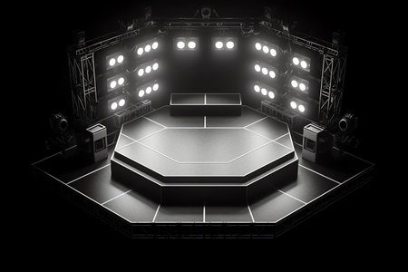 Monochrome stage with white spotlight generative aiの素材
