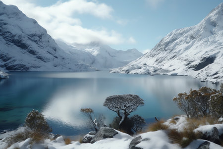 Landscape snowy lake nature view generative aiの素材