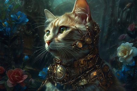 A cat wearing steampunk outfit generative aiの素材