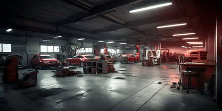 Interior of a car repair shop. Auto service industry. 3d renderingの素材