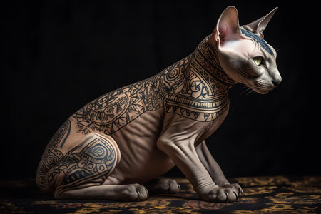 Sphynx cat with mehendi patterns on body.の素材