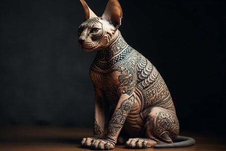 Portrait of a Sphynx cat with a tattoo on his body.の素材