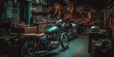 Vintage motorcycle in the garage, Vintage motorcycle in the garage.の素材