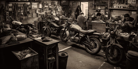 Vintage motorcycle shop in Bangkok, Thailand.の素材