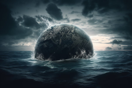 Earth planet in the ocean. 3d illustration.の素材