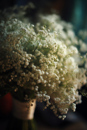 Bouquet of gypsophila flowers in a vaseの写真素材