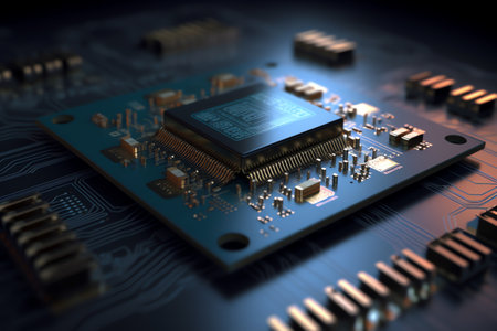 Circuit board close-up. Technology background. 3d illustrationの写真素材