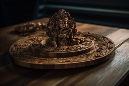 Buddha statue on a wooden table. Selective focus.の素材