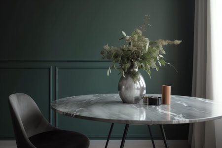 Interior of modern living room with round table and decorative vase
