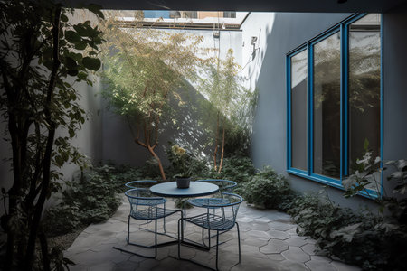 Interior of a modern house with a garden. 3d renderingの素材