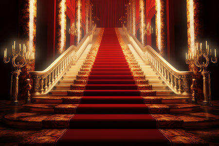 Red carpet on a stairway leading to the throne. 3D renderingの素材