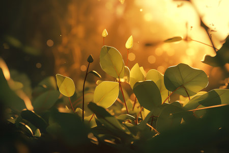 Leaves in the sunlight at sunset. Nature background. Vintage tone.の素材
