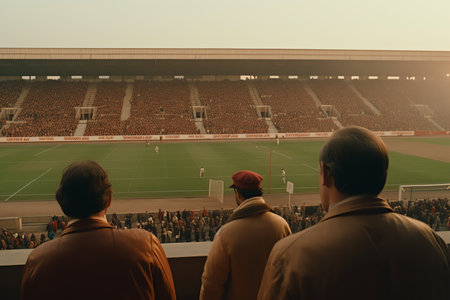 Rear view of a group of people watching the match at the stadiumの素材