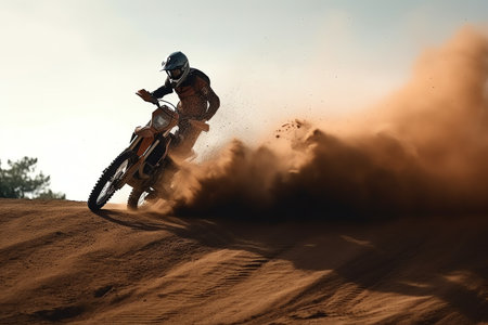 Motocross rider on the race in the desert. Extreme motocross concept.の素材