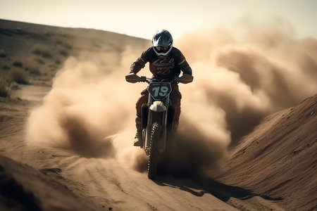 Motocross rider on the difficult sand dunes in the desert.の素材