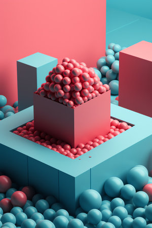 Abstract 3d rendering of geometric composition. Creative background with balls.の素材