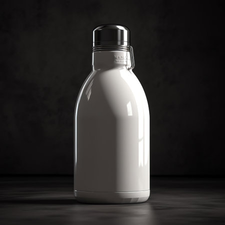 White plastic bottle mockup on black background. 3D rendering.の素材