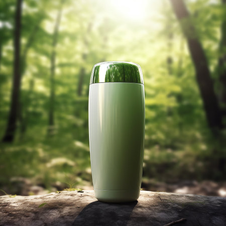 Cosmetic bottle on nature background. Eco-friendly concept. 3D Renderingの素材