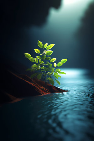 Plant growing on the edge of the cliff. 3d renderingの素材