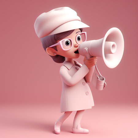 3D Illustration of a Little Girl with a Megaphoneの素材