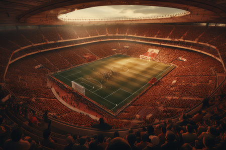 Football stadium with large crowd of fans. 3D Rendering.の素材