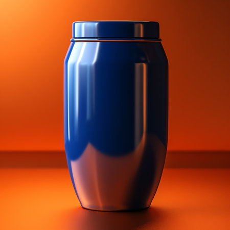 3d rendering of a blue metal soda can isolated on orange backgroundの素材