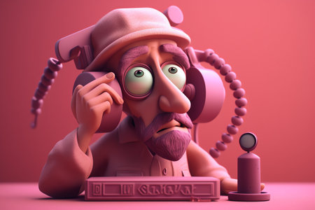 3D Render of a Cartoon Mascot Talking on the Phoneの素材