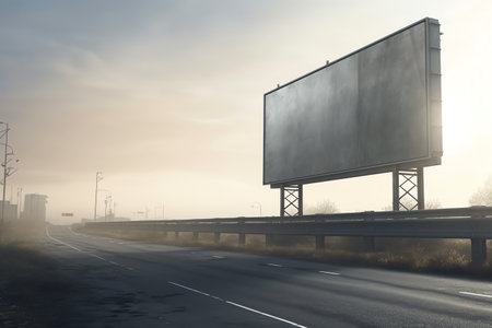 Blank billboard on the highway at sunrise, 3d rendering.の素材