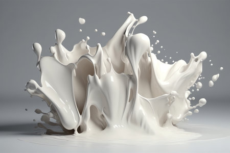 Splash of white milk isolated on gray background. 3d renderingの素材