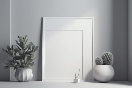 Mock up poster frame in modern interior background, 3D renderingの素材