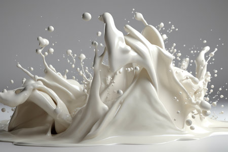 splashing milk isolated on grey background 3d rendering,illustrationの素材