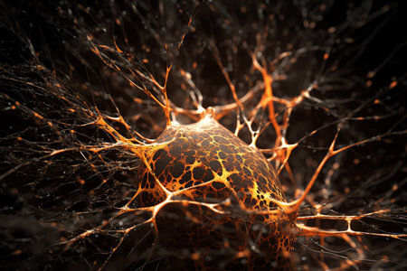3d illustration of neuron cell with neurons in brain, nervous systemの素材