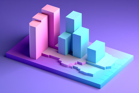 3d render of business graph with blue and pink background. Business concept.の素材