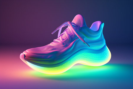 3d illustration of sneakers in neon light. Concept of sport and healthy lifestyle.の素材