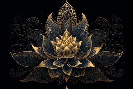 Beautiful lotus flower on the black background. Vector illustration.の素材