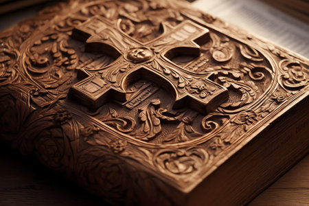 The holy bible on the wooden table. Shallow depth of fieldの素材