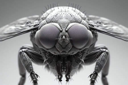 3d rendering of a fly on a gray background. Computer digital drawing.の素材
